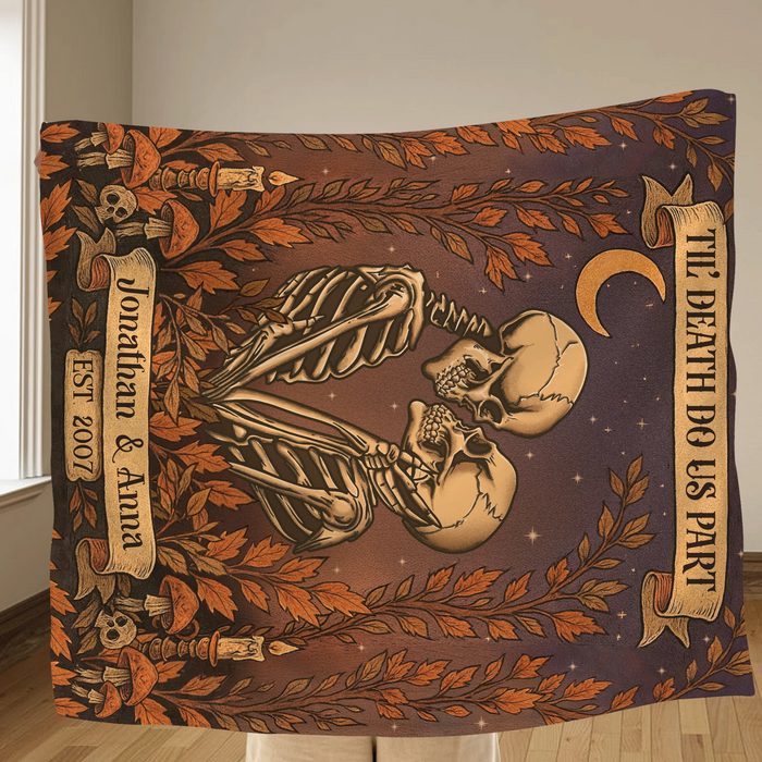 Personalized Skeleton Couple Cottage Quilt/Fleece Throw Blanket - Gift Idea For Couple - Til' Death Do Us Part
