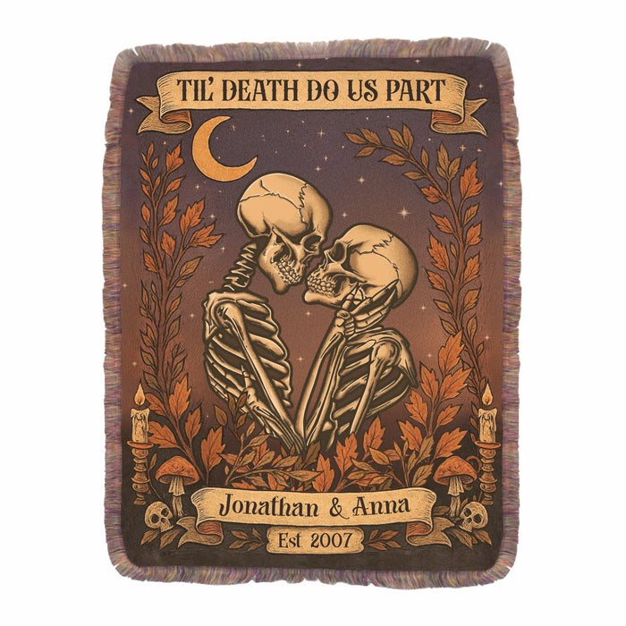 Personalized Skeleton Couple Cottage Ultra-Soft Fringer Blanket - Gift Idea For Couple - Til's Death Do Us Part