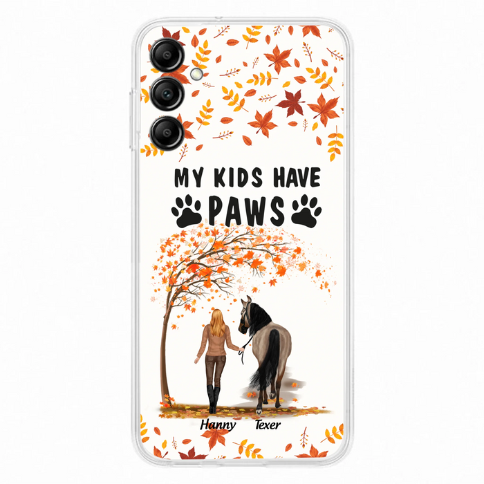 Custom Personalized Horse Mom In Autumn Phone Case - Girl With Upto 2 Horses - My Kids Have Paws - Case For iPhone And Samsung