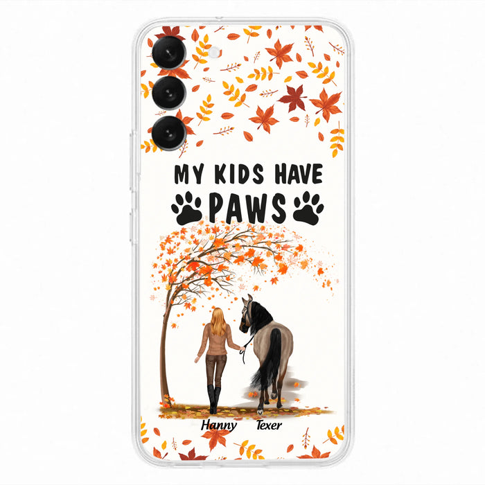 Custom Personalized Horse Mom In Autumn Phone Case - Girl With Upto 2 Horses - My Kids Have Paws - Case For iPhone And Samsung