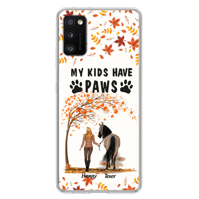 Custom Personalized Horse Mom In Autumn Phone Case - Girl With Upto 2 Horses - My Kids Have Paws - Case For iPhone And Samsung