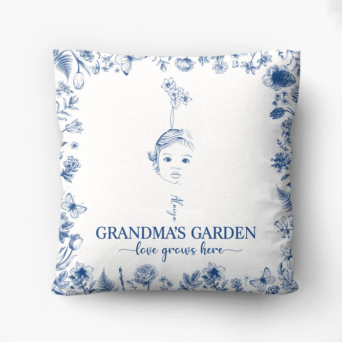 Custom Personalized Grandma's Garden Quilt/ Fleece Throw Blanket/ Pillow Cover - Custom Side Profile Birthmonth Flower - Upto 6 Kids - Love Grows Here