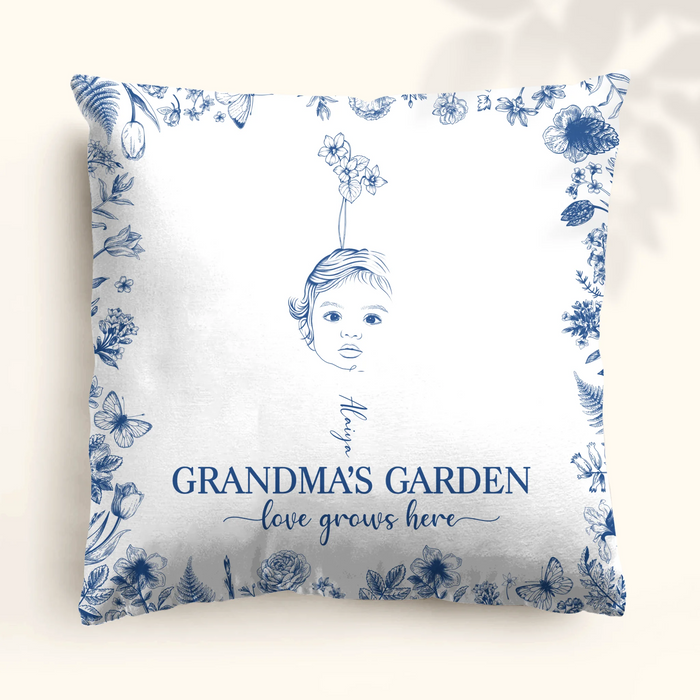 Custom Personalized Grandma's Garden Quilt/ Fleece Throw Blanket/ Pillow Cover - Custom Side Profile Birthmonth Flower - Upto 6 Kids - Love Grows Here