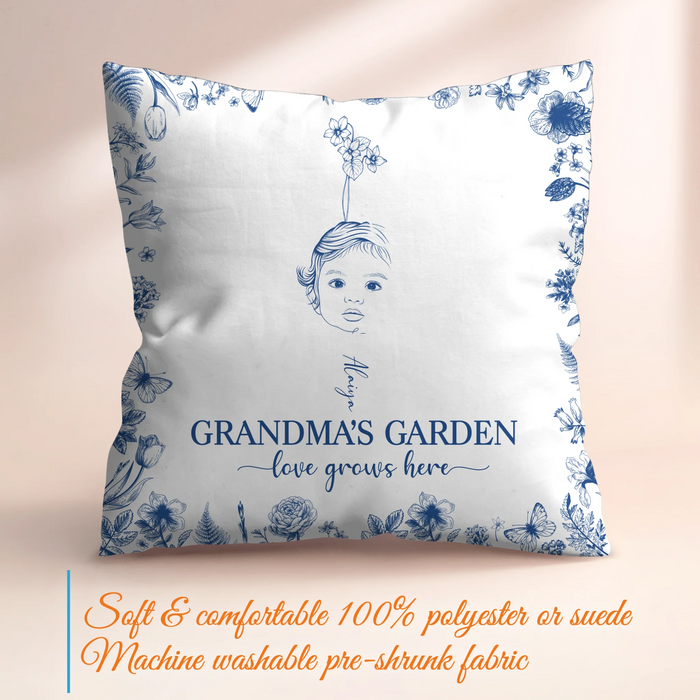 Custom Personalized Grandma's Garden Quilt/ Fleece Throw Blanket/ Pillow Cover - Custom Side Profile Birthmonth Flower - Upto 6 Kids - Love Grows Here