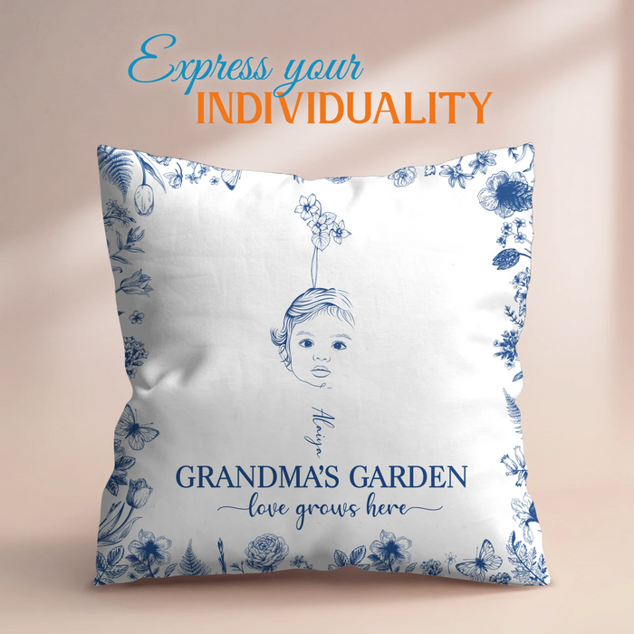 Custom Personalized Grandma's Garden Quilt/ Fleece Throw Blanket/ Pillow Cover - Custom Side Profile Birthmonth Flower - Upto 6 Kids - Love Grows Here