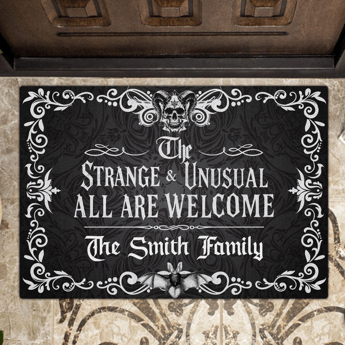 Personalized Gothic Doormat - Halloween Gift Idea For Family - The Strange & Unusual All Are Welcome