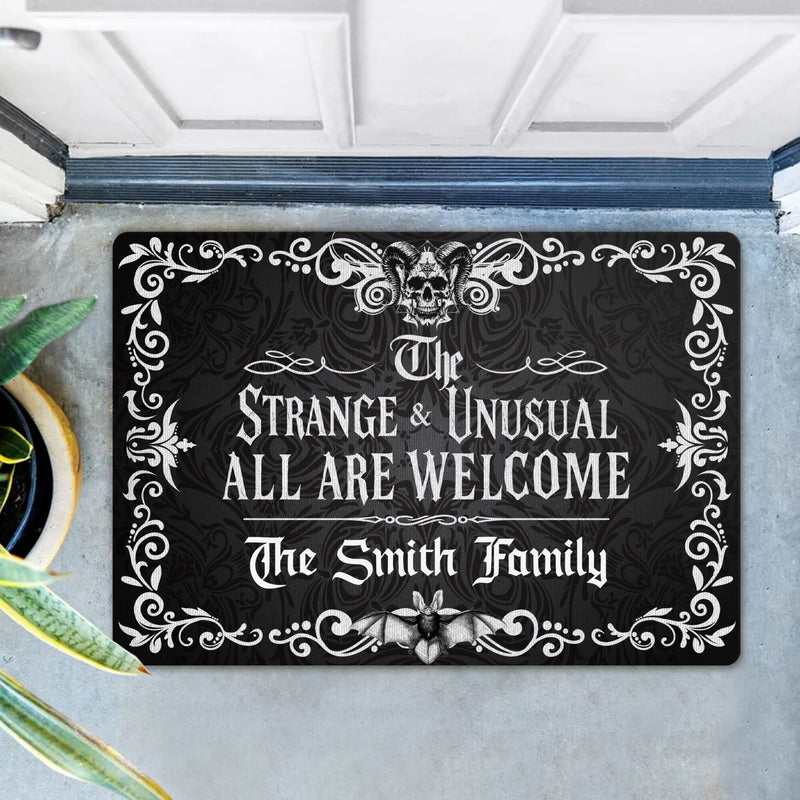 Personalized Gothic Doormat - Halloween Gift Idea For Family - The Strange & Unusual All Are Welcome