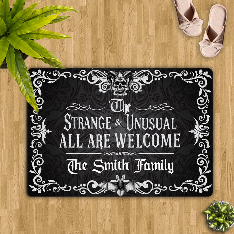 Personalized Gothic Doormat - Halloween Gift Idea For Family - The Strange & Unusual All Are Welcome