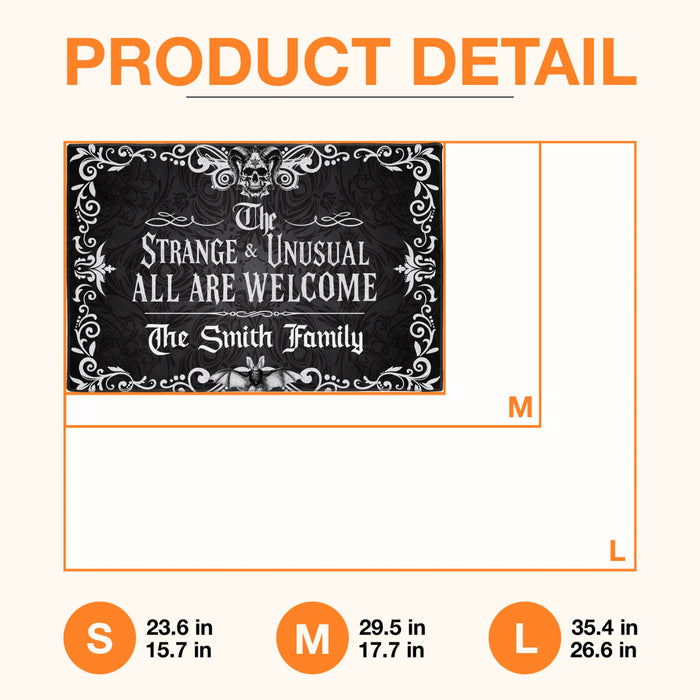 Personalized Gothic Doormat - Halloween Gift Idea For Family - The Strange & Unusual All Are Welcome