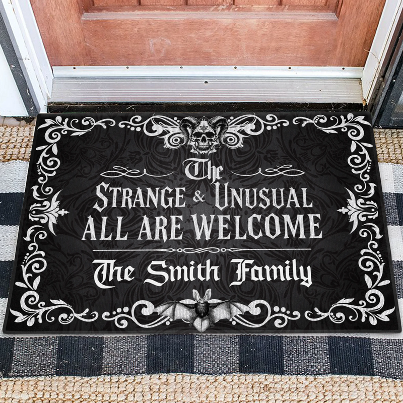 Personalized Gothic Doormat - Halloween Gift Idea For Family - The Strange & Unusual All Are Welcome