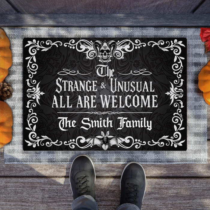 Personalized Gothic Doormat - Halloween Gift Idea For Family - The Strange & Unusual All Are Welcome