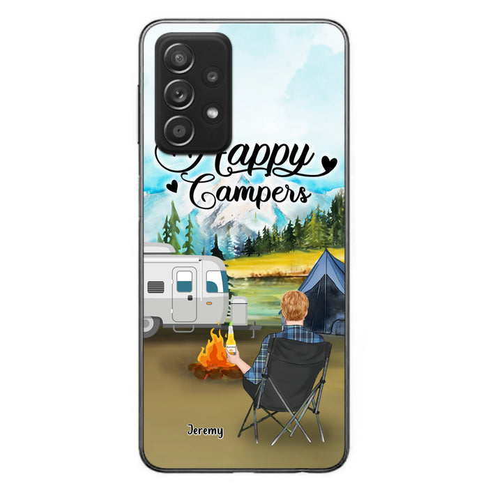 Personalized Camping Phone Case- Single Parent/ Couple With Upto 3 Dogs - Happy Campers - Phone Case For iPhone And Samsung