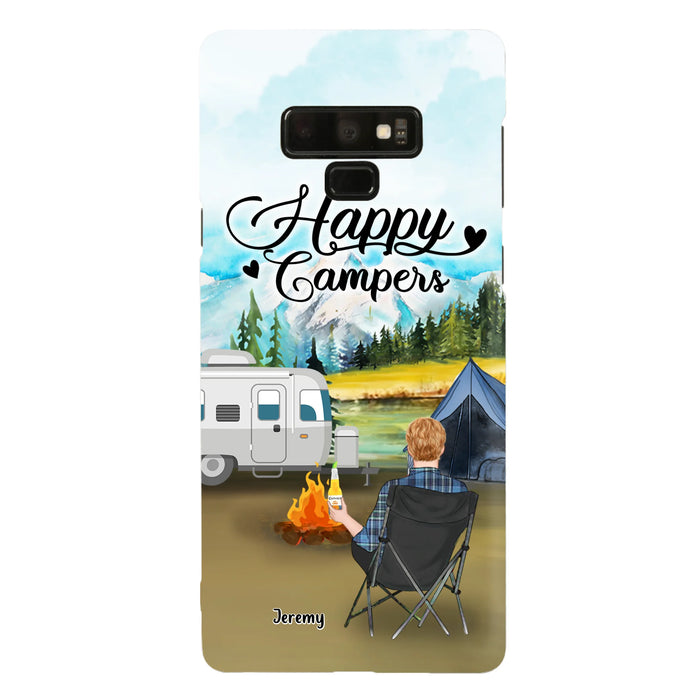 Personalized Camping Phone Case- Single Parent/ Couple With Upto 3 Dogs - Happy Campers - Phone Case For iPhone And Samsung