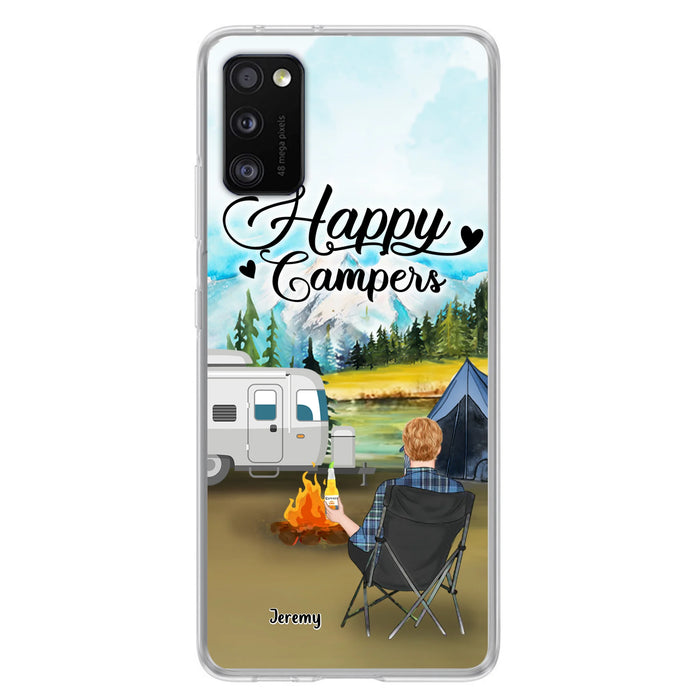 Personalized Camping Phone Case- Single Parent/ Couple With Upto 3 Dogs - Happy Campers - Phone Case For iPhone And Samsung