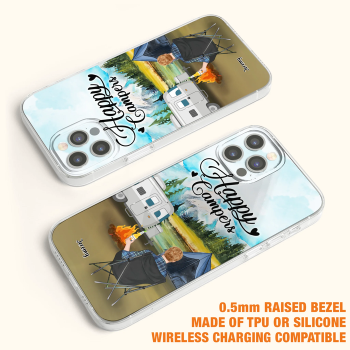 Personalized Camping Phone Case- Single Parent/ Couple With Upto 3 Dogs - Happy Campers - Phone Case For iPhone And Samsung
