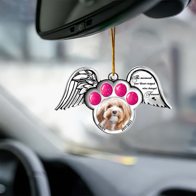 Personalized Memorial Dog Wings Aluminum/Acrylic Ornament - Memorial Gift Idea For Christmas - Upload Pet Photo - The Moment Your Heart Stopped Mine Changed Forever