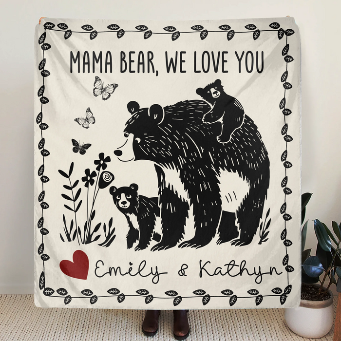 Personalized Mama Bear Quilt/Fleece Throw Blanket - Up to 7 Kids - Mother's Day Gift Idea For Grandma/Mom