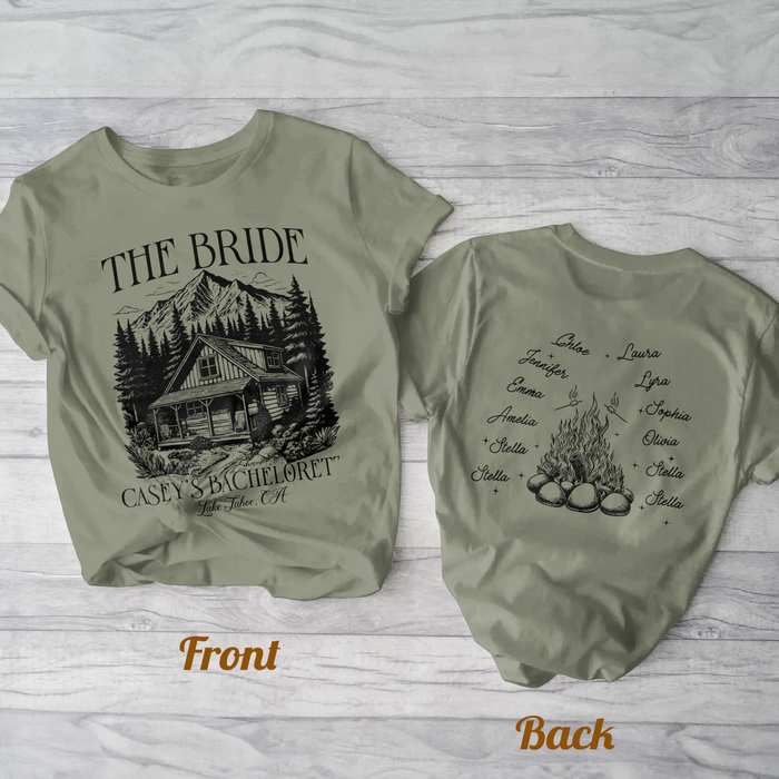 Custom Personalized Camp Bachelorette Party AOP T-shirt - Gift Idea For Camping Lover - The Bride
