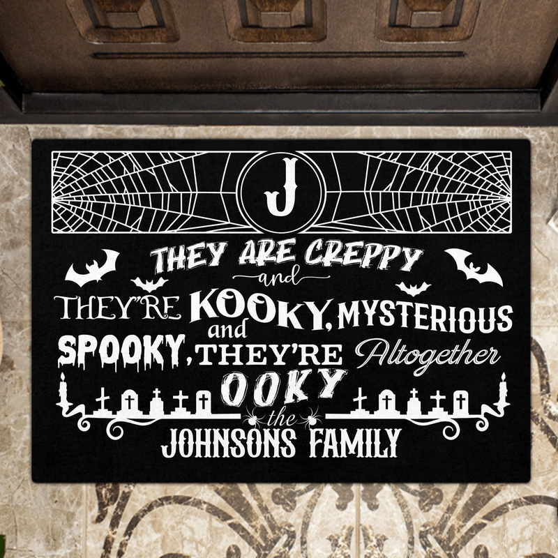 Personalized Family Creepy Doormat - Halloween Gift Idea For Family - They're Creepy They're Kooky Mysterious & Spooky
