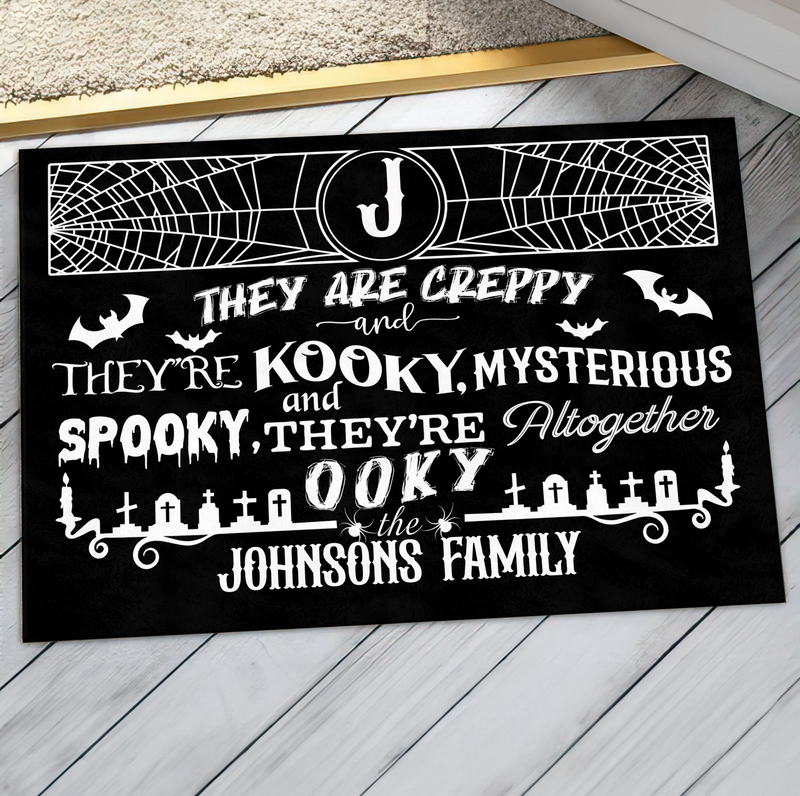 Personalized Family Creepy Doormat - Halloween Gift Idea For Family - They're Creepy They're Kooky Mysterious & Spooky