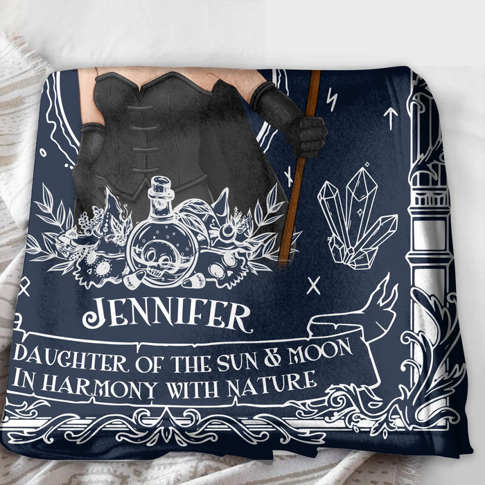 Custom Personalized Witch Fleece Throw/ Quilt Blanket - Mystical Gift for Witch Lovers, Sister, Mom, Friend - I'm The Daughter Of The Sun & Moon