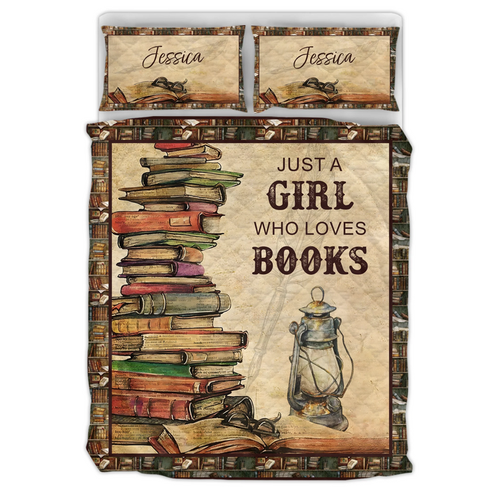 Personalized Reading Books Quilt Bed Sets - Just A Girl Who Loves Books – Unique Gift for Book Lovers