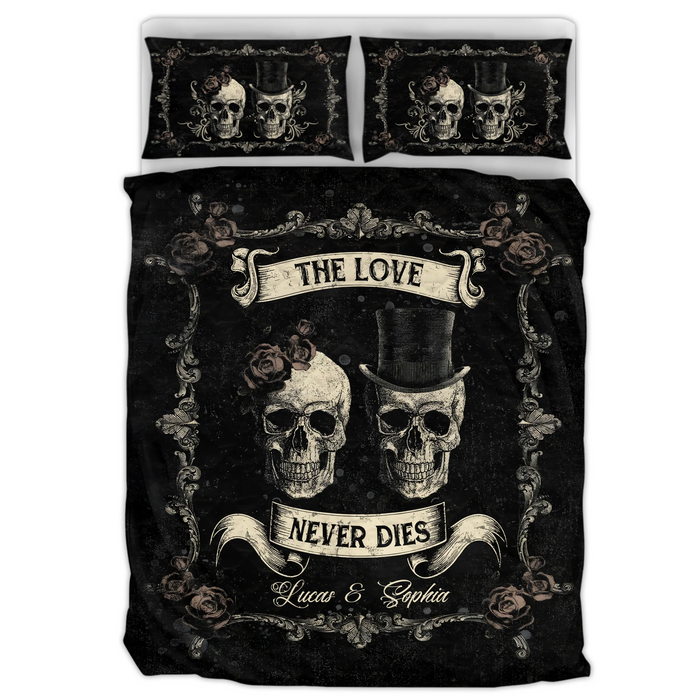 Personalized Gothic Skull Couple Quilt Bed Sets – The Love Never Dies – Romantic Gothic Gift for Couples
