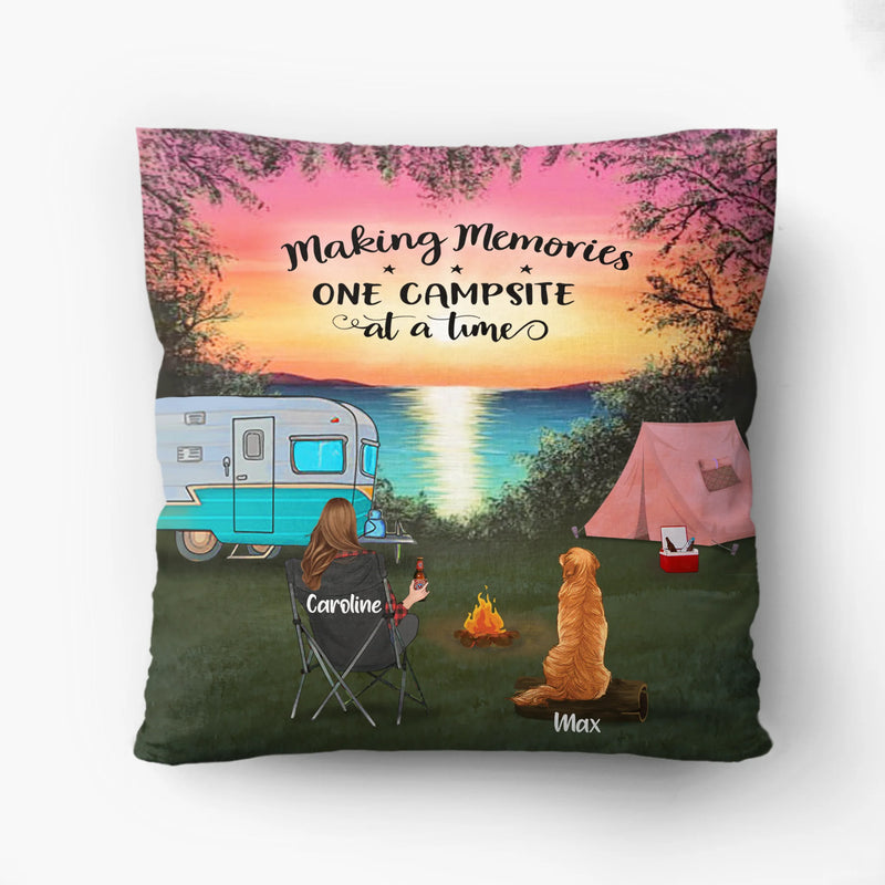 Personalized Camping Pillow Cover/Fleece/Quilt Blanket - Couple With Up to 2 Kids And 3 Pets - Gift Idea For Camping Lover - Making Memories One Campsite At A Time