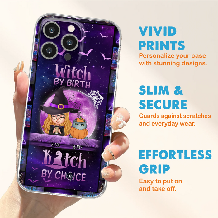 Custom Personalized Witch Phone Case - Gift Idea For Witch/ Dog/ Cat Lover - Upto 4 Pets - Witch By Birth - Case For iPhone/ Samsung