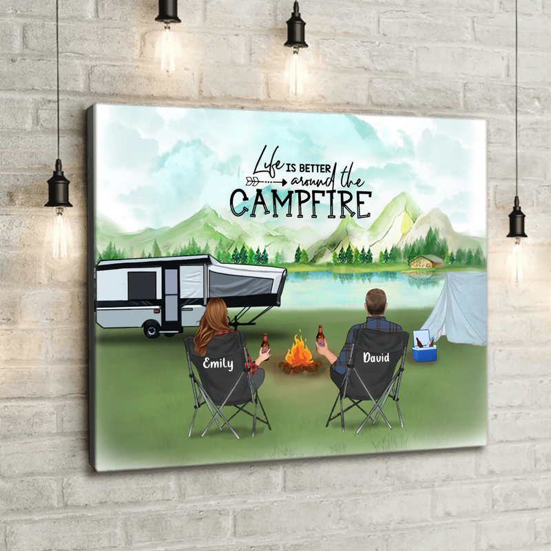 Personalized Camping Canvas - Gift For Whole Family - Couple/Parents With Up to 6 Kids - 6 Pets - Making Memories One Campsite At A Time