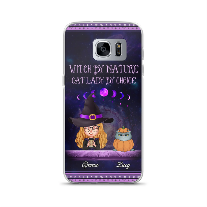 Custom Personalized Witch Phone Case for iPhone/ Samsung - Gift Idea For Halloween/ Pet Lovers with up to 5 Pets - Witch By Nature, Cat Lady By Choice