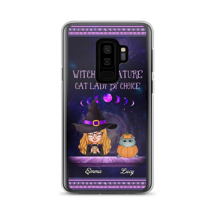 Custom Personalized Witch Phone Case for iPhone/ Samsung - Gift Idea For Halloween/ Pet Lovers with up to 5 Pets - Witch By Nature, Cat Lady By Choice