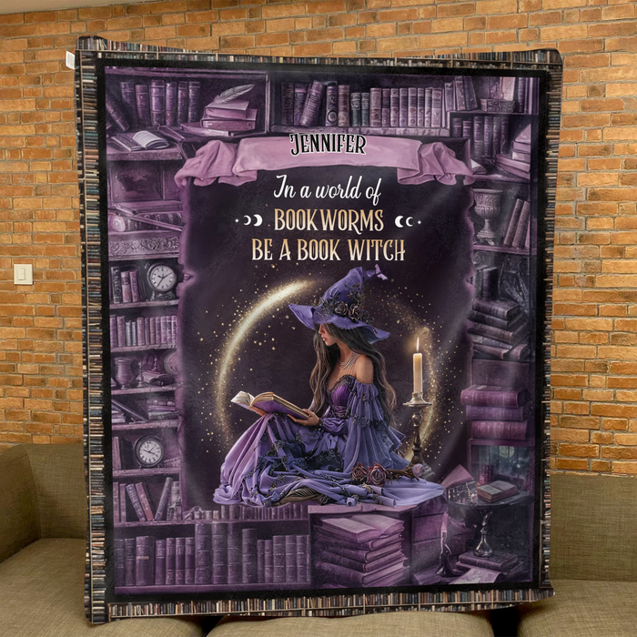 Personalized Book Witch Quilt/Fleece Throw Blanket - Gift Idea For Witch/Book Lover - In A World Of Book Worms Be A Book Witch