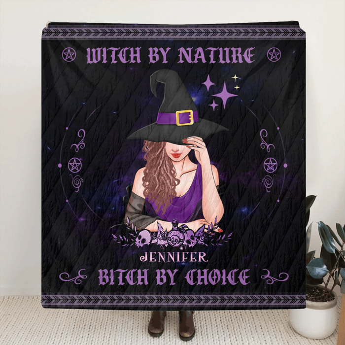 Personalized Witch By Natural Fleece Throw Blanket/ Quilt Blanket - Halloween Gift Idea