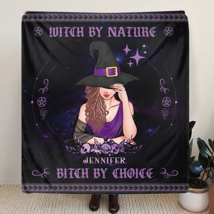 Personalized Witch By Natural Fleece Throw Blanket/ Quilt Blanket - Halloween Gift Idea