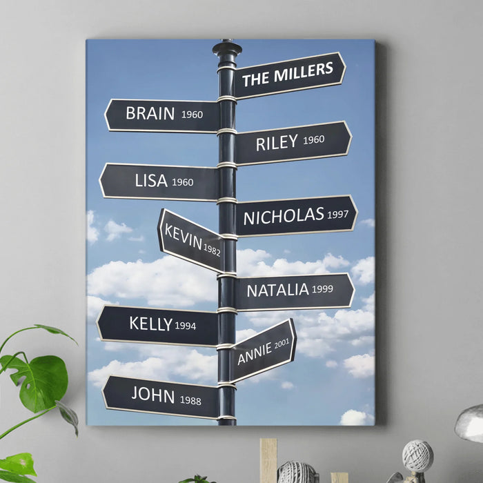 Personalized Family Street Sign With Name Canvas - Up to 9 Members - Family Gift Idea