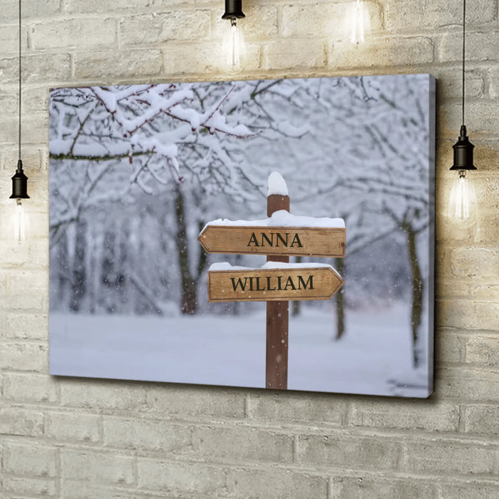 Personalized Family Name Road Sign In The Snow Canvas - Gift Idea For Family - Up to 9 Members