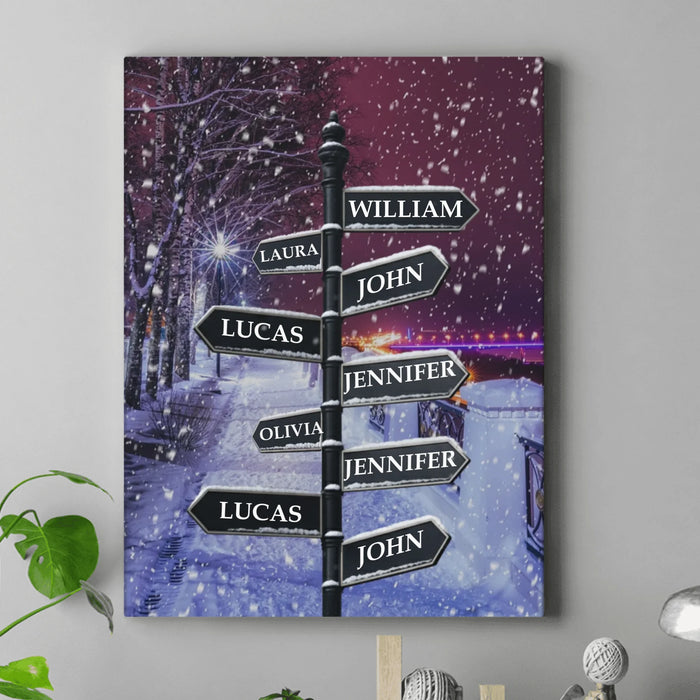 Personalized Family Name Sign With Snowfall Background Canvas - Gift Idea For Family - Up to 9 Members