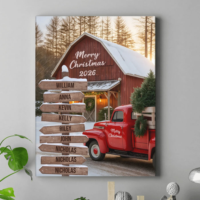 Personalized Street Sign Family Name Canvas - Up to 9 Names - Christmas Gift Idea For Family - Merry Christmas