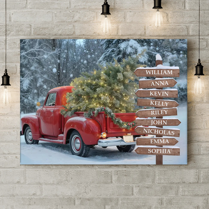 Personalized Street Sign In Red Truck Background Canvas - Up to 9 Members - Family Gifts