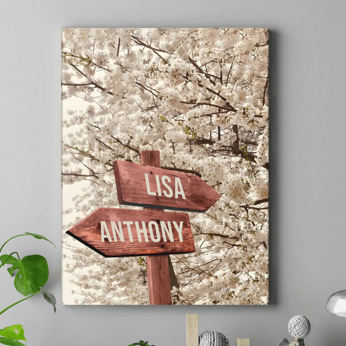 Personalized Street Sign In Cherry Blossom Canvas - Gift Idea For Family/ Friend - Up to 9 People