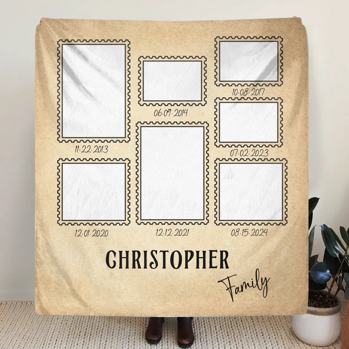 Personalized Family Photo Timeline Fleece Throw Blanket – Custom Dates & Pictures – Family Milestone Gift