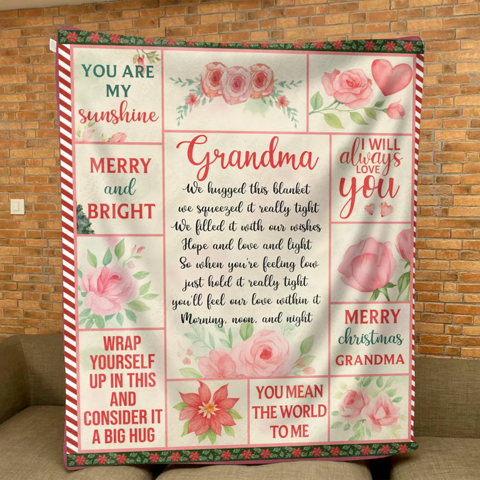 Personalized Christmas Fleece Throw Blanket/ Quilt – You Are My Sunshine - Gift for Grandma/ Nana from Grandkids