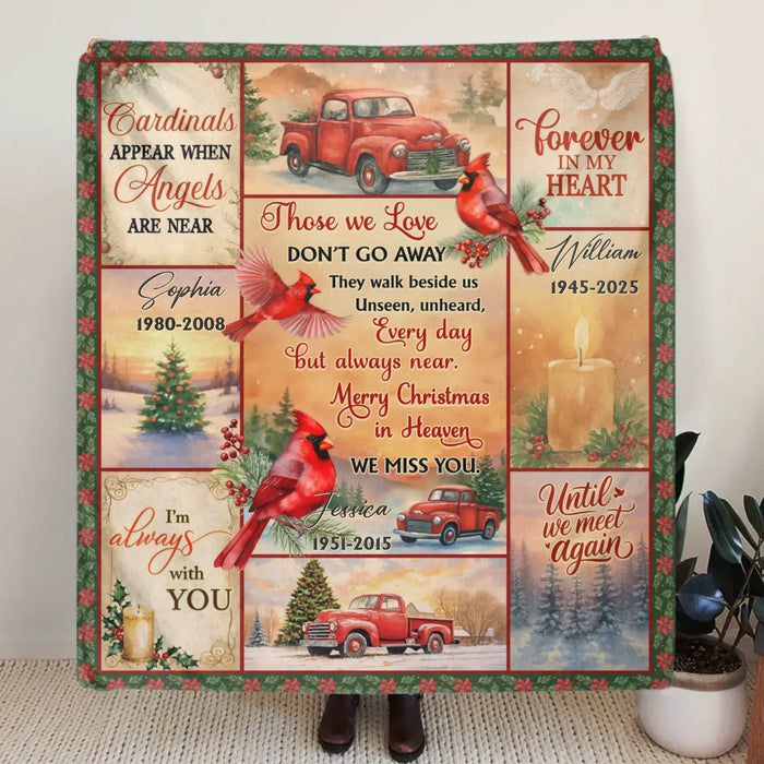 Personalized Christmas Memorial Fleece Throw Blanket / Quilt – Cardinals Appear When Angels Are Near, Merry Christmas in Heaven, Sympathy Gift for Loss of Loved One
