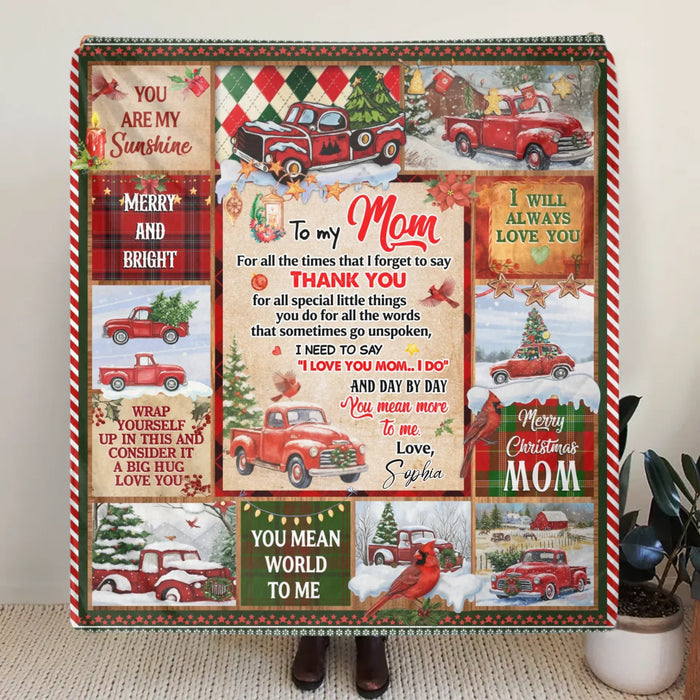 Personalized Christmas Fleece Throw Blanket / Quilt for Mom - You Are My Sunshine, Thank You Mom - Holiday Gift from Daughter or Son