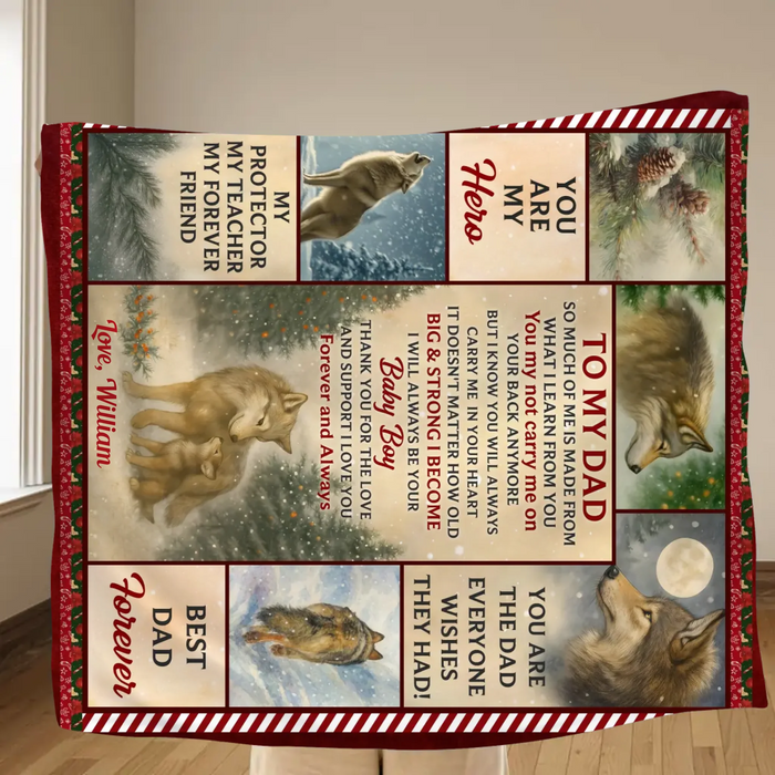 Personalized Christmas Fleece Throw Blanket / Quilt for Dad - To My Dad, You Are My Hero - Sentimental Holiday Gift from Children