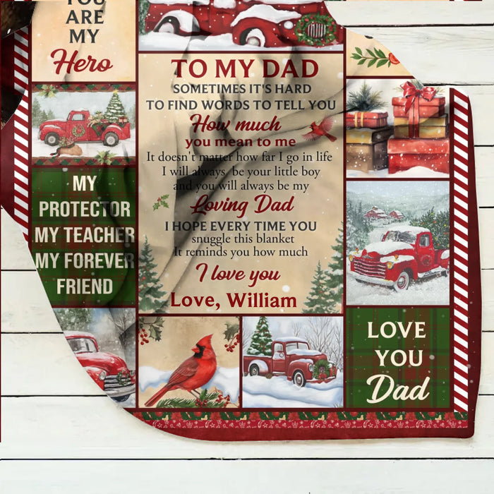 Personalized Christmas Fleece Throw Blanket / Quilt - Gift Idea from Son/ Daughter to Dad - I'm So Proud Of You