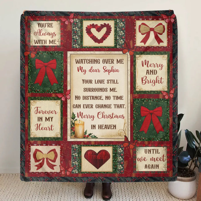 Personalized Christmas Memorial Fleece Throw Blanket / Quilt - Custom Name - Merry Christmas in Heaven - Sympathy Gift for Loss of Loved One