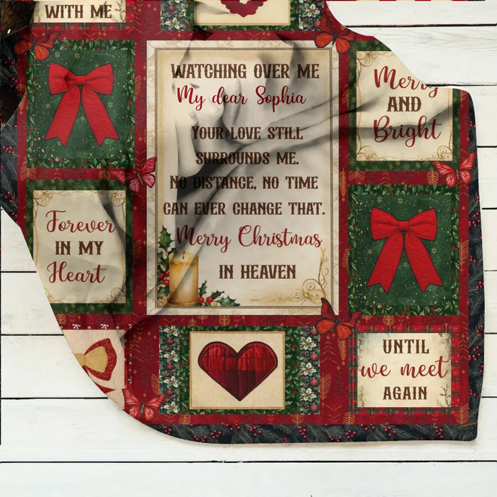 Personalized Christmas Memorial Fleece Throw Blanket / Quilt - Custom Name - Merry Christmas in Heaven - Sympathy Gift for Loss of Loved One