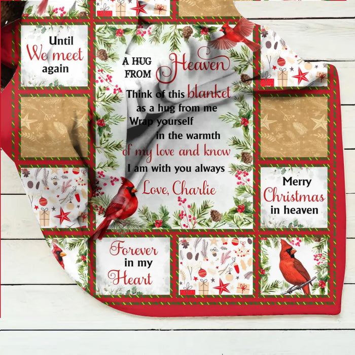 Personalized Memorial Fleece Throw Blanket/ Quilt - Memorial Gift Idea For Christmas -  A Hug From Heaven - Custom Name